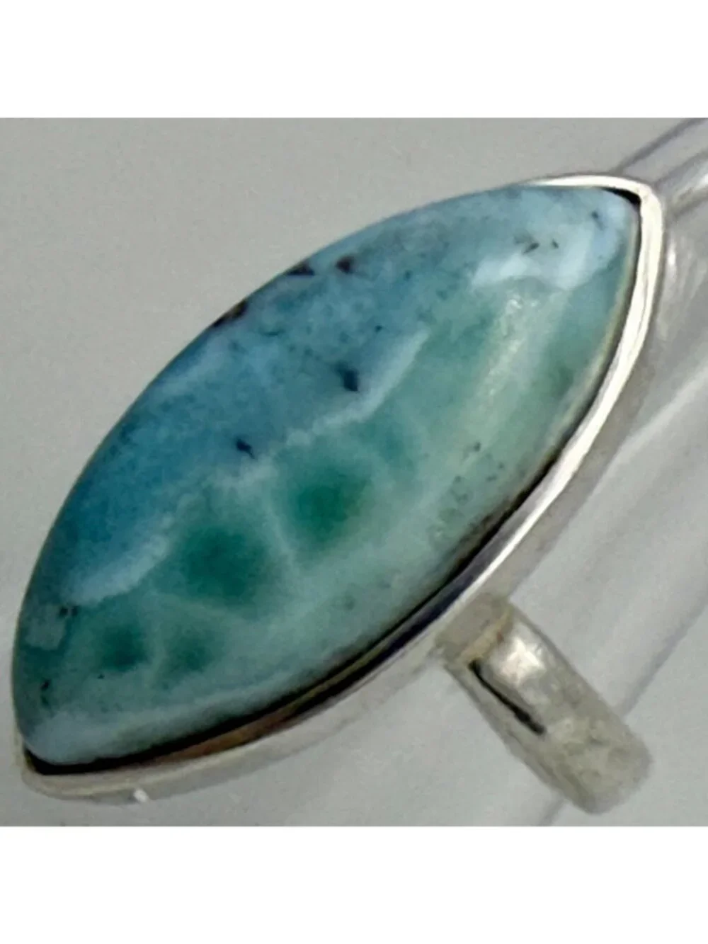 Larimar Marquise Navette Cabochon Ring Marked 925 Sterling Silver Size 6.5